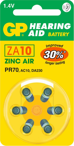 GP Batteries Hearing Aid ZA10 Zinc-Air 1.4V non-rechargeable battery