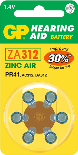 GP Batteries Hearing Aid ZA312 Zinc-Air 1.4V non-rechargeable battery