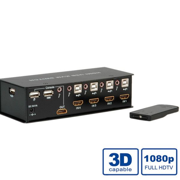 Value HDMI USB 2.0 KVM-Audio-Switch mit USB Hub, 1 User - 4 PCs