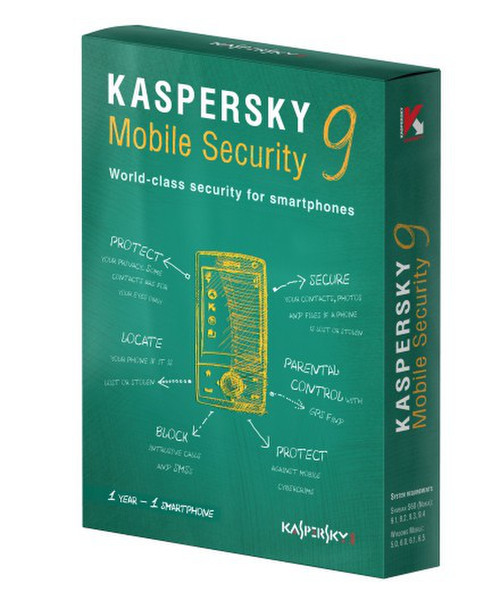 Kaspersky Lab Mobile Security 9.0, 1u, 1Y, BS Base license 1пользов. 1лет