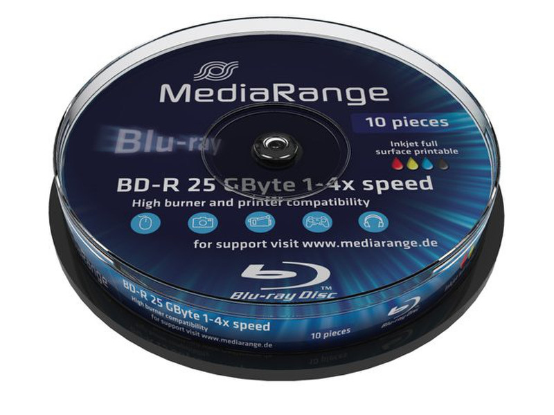 MediaRange MR496 25ГБ BD-R 10шт чистые Blu-ray диски