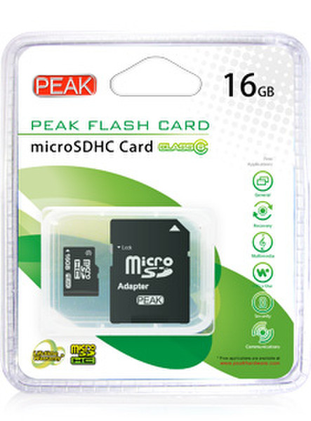 PEAK microSDHC Card Class 6 16GB 16GB MicroSDHC memory card