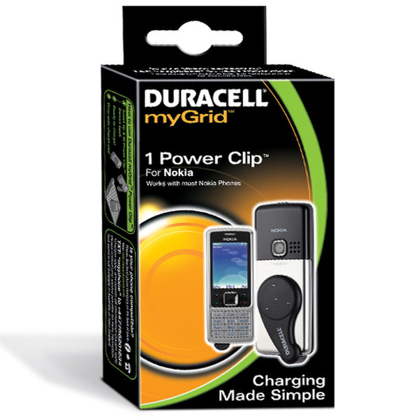 Duracell myGrid Nokia Power Clip Indoor Black mobile device charger
