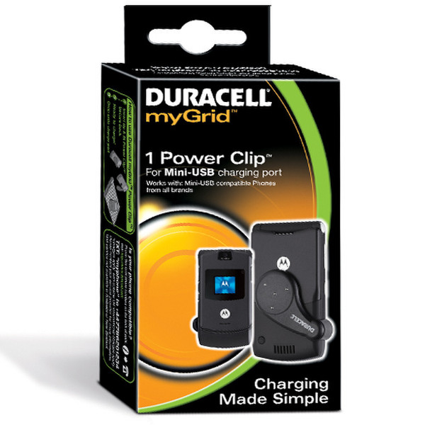 Duracell myGrid Mini USB Power Clip Indoor Black mobile device charger