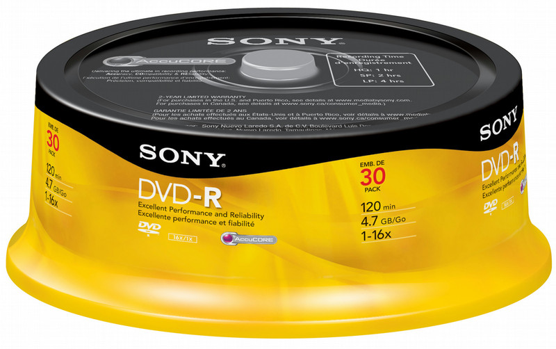 Sony 30DMR47RS4/M 4.7ГБ DVD-R 30шт чистый DVD