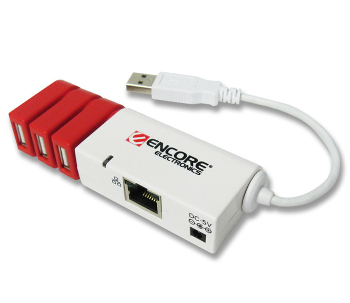 ENCORE ENUET-3USB 480Мбит/с Красный, Белый хаб-разветвитель
