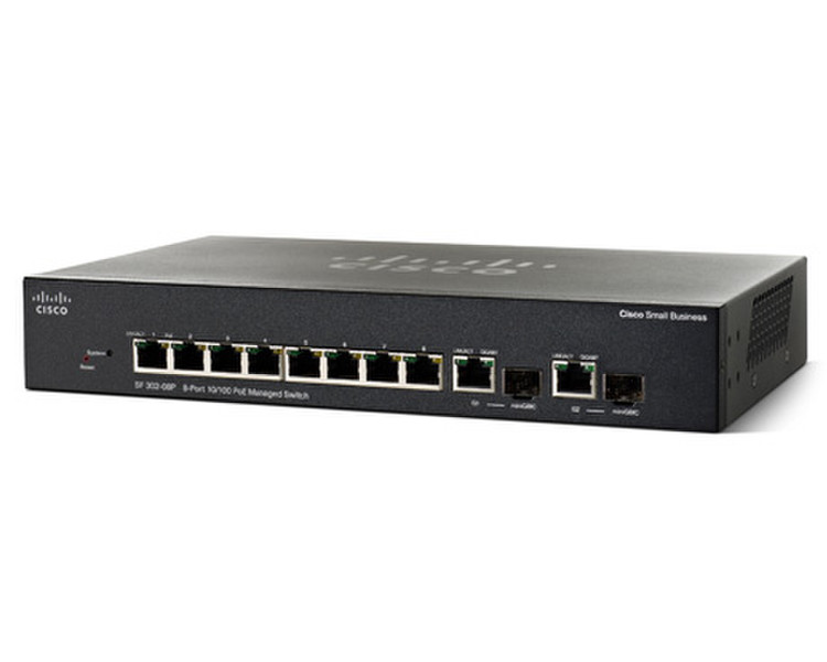 Cisco SF 302-08P Управляемый L3 Power over Ethernet (PoE) 1U Черный