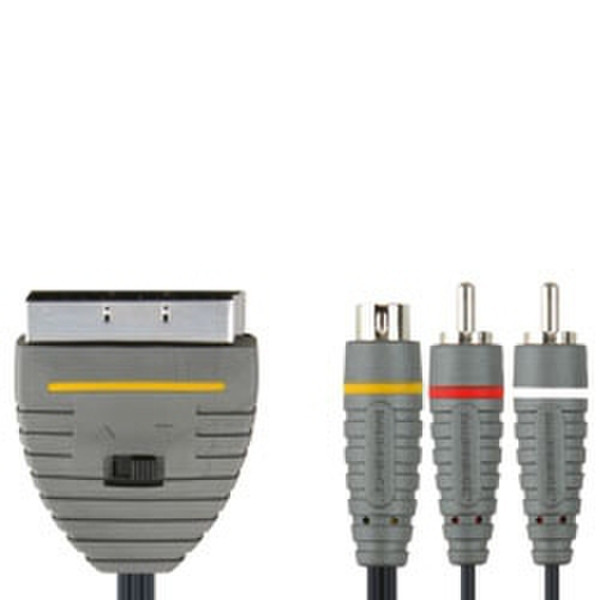 Bandridge BVL6302 2м SCART (21-pin) RCA + S-Video Черный, Серый адаптер для видео кабеля