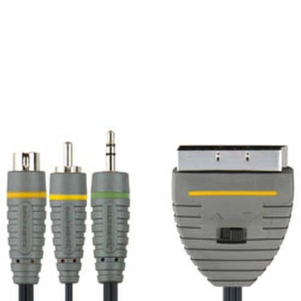 Bandridge BVL6802 2m S-Video (4-pin) + 3.5mm SCART (21-pin) Schwarz, Grau Videokabel-Adapter