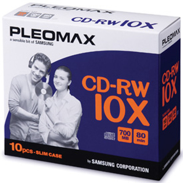 Samsung Pleomax CD-RW 700MB, Slim Jewel Case 10-pk CD-RW 700MB 10pc(s)