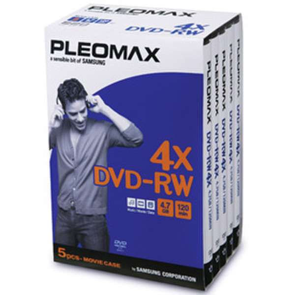 Samsung Pleomax DVD-RW 4.7GB, Movie Case 5-pk 4.7GB 5pc(s)