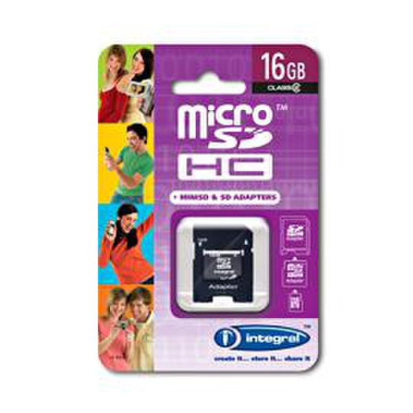 Integral 16GB microSDHC + SDHC Adapter 16GB MicroSDHC memory card