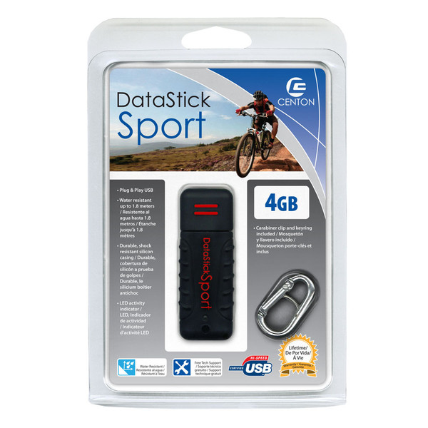 Centon DataStick Sport 4GB 4ГБ USB 2.0 Тип -A Черный, Красный USB флеш накопитель