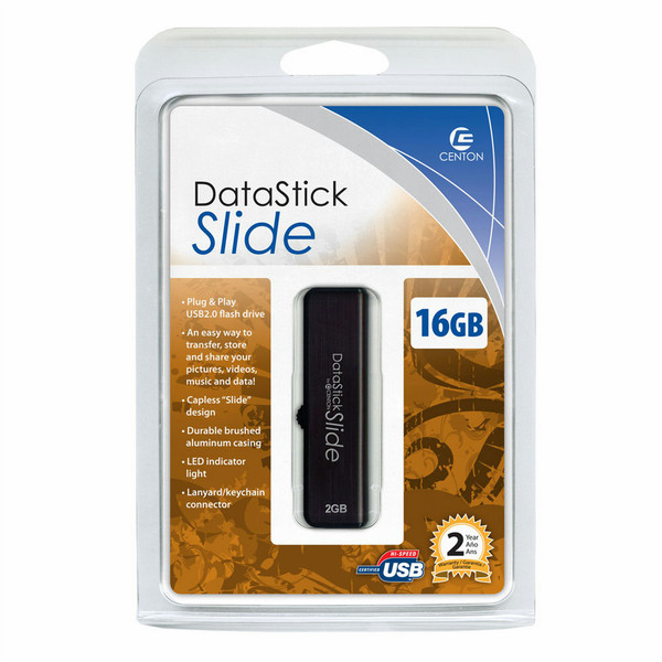 Centon DataStick Slide 16GB 16GB USB 2.0 Typ A Schwarz USB-Stick