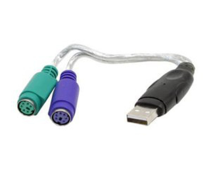 Sabrent 2x PS/2 - USB USB 2.0 M 2x PS/2 FM Черный, Зеленый, Пурпурный, Прозрачный кабельный разъем/переходник