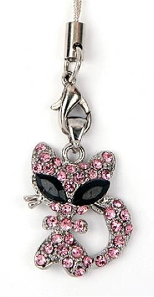 Tatch Pink Crystal Cat Розовый, Cеребряный брелок для мобильного телефона