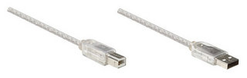 Manhattan 390163 1.8м USB A USB B Cеребряный кабель USB