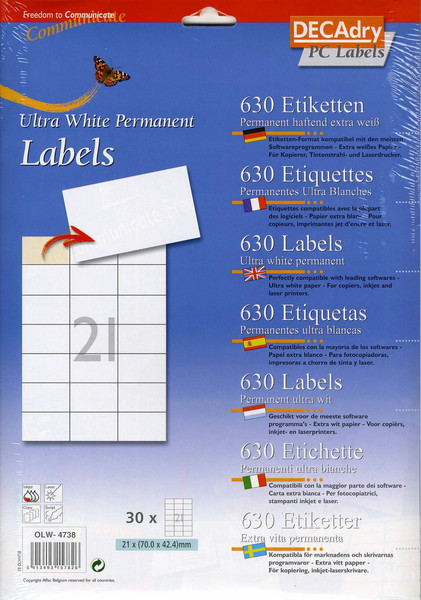 DECAdry OLW-4738 White self-adhesive label