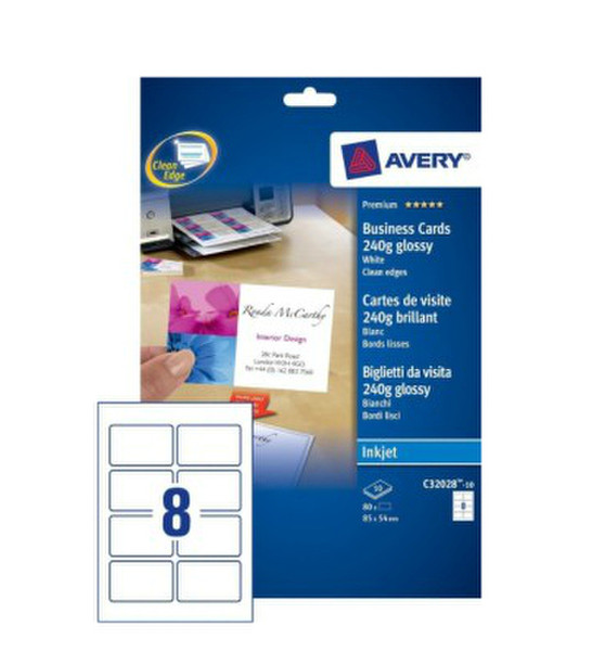 Avery C32028-10 Струйный Бумага 80шт визитная карточка