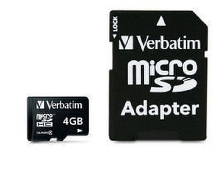 Verbatim Micro SDHC 4GB - Class 4 with adapter 4ГБ MicroSDHC карта памяти
