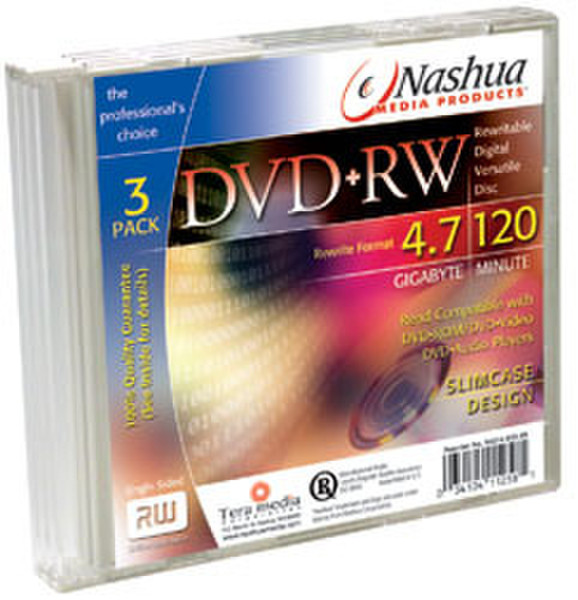 Nashua DVD+RW 4x 4.7GB 3-pack Slimcase 4.7GB DVD+RW 3pc(s)