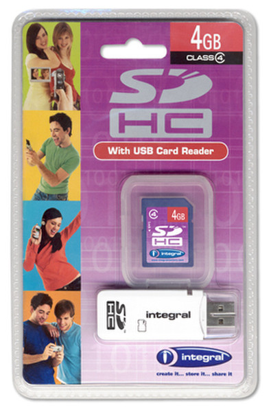 Integral 4GB microSDHC Card + card reader устройство для чтения карт флэш-памяти