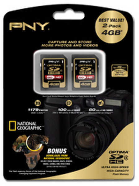 PNY 4GB Optima (SDHC) 2-Pack 4GB SDHC memory card