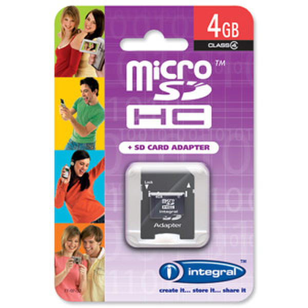 Integral 4GB microSD + SD Adapter 4ГБ MicroSD карта памяти