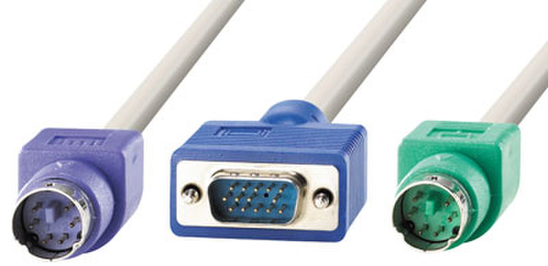 ROLINE KVM cable, 1x HD15M/M, 2x PS2M/M (star type), 10m 10m Weiß Tastatur/Video/Maus (KVM)-Kabel