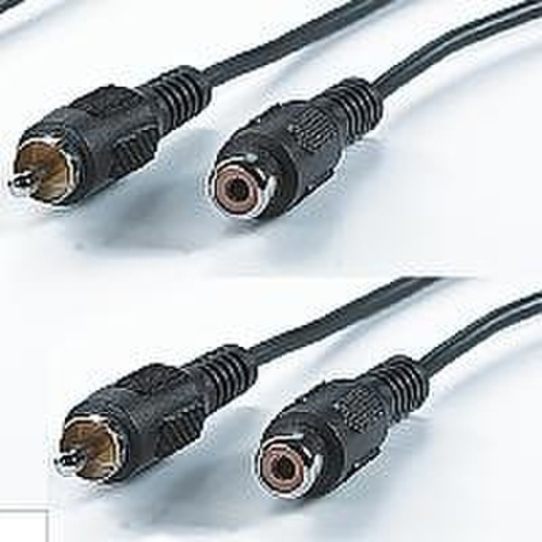ROLINE RCA Extension cable, 10m, 2x RCA M/F 10m Schwarz Audio-Kabel