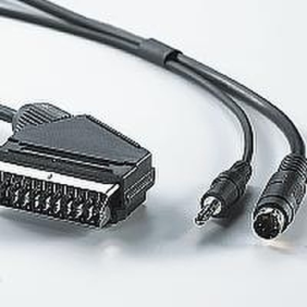 ROLINE DVD cable set, 10m, Scart/M to SVHS/M + 3.5mm Stereo/M, tin-plated, black 10m Schwarz