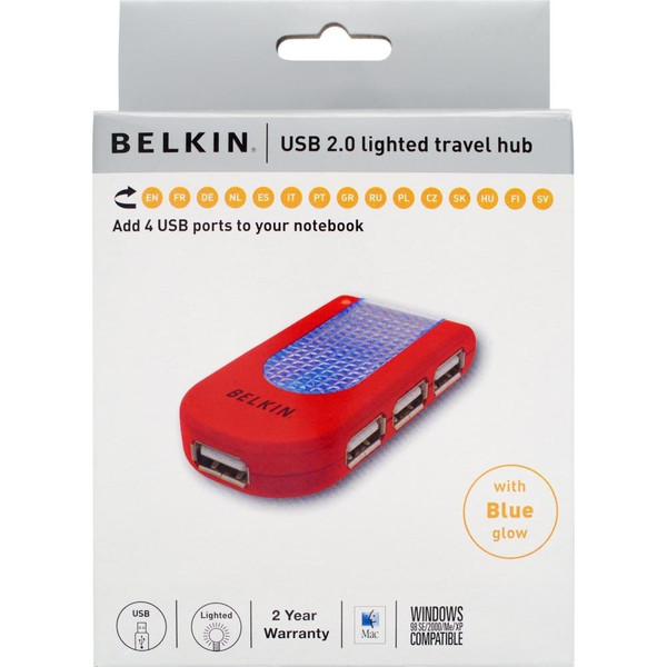 Belkin 4-port USB Hub, Red 480Мбит/с Красный хаб-разветвитель