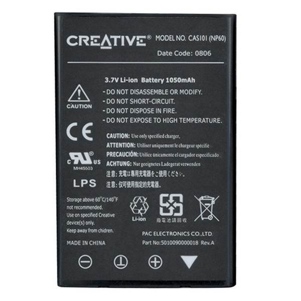 Creative Labs Vado HD Battery Lithium-Ion (Li-Ion) 1050mAh 3.7V Wiederaufladbare Batterie
