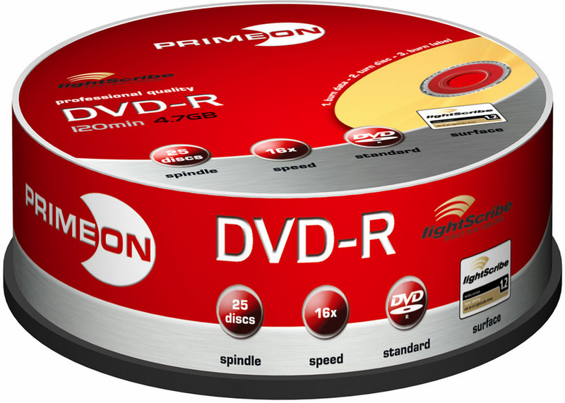 Primeon DVD-R 4.7GB/120Min, 25 Spindle 4.7ГБ DVD-R 25шт