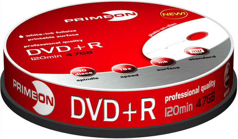 Primeon DVD+R 4.7GB, 10 Spindle 8.5GB DVD+R 10Stück(e)