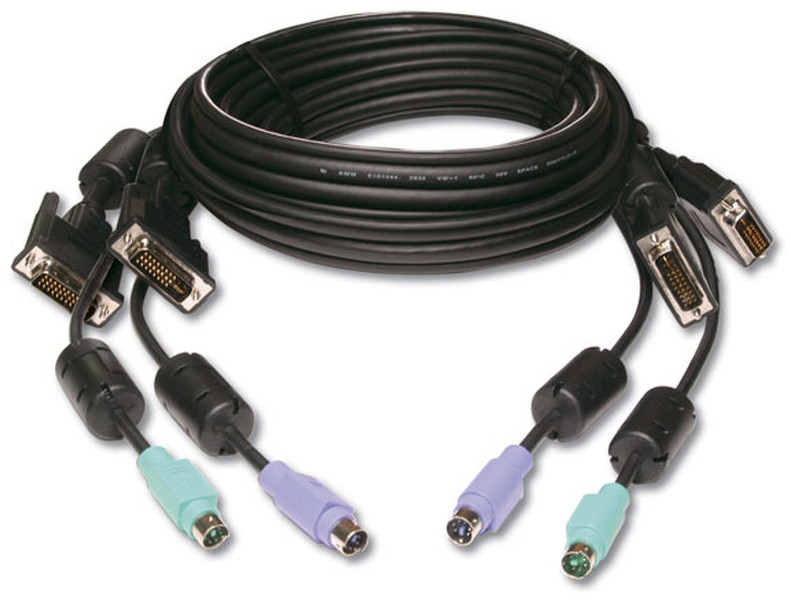 Avocent PS/2 keyboard, PS/2 mouse, and dual DVI-I video cable – 6 ft 2m Black KVM cable