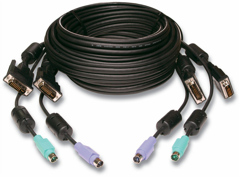 Vertiv PS/2 keyboard, PS/2 mouse, dual DVI-I video cable 4.6m Black KVM cable