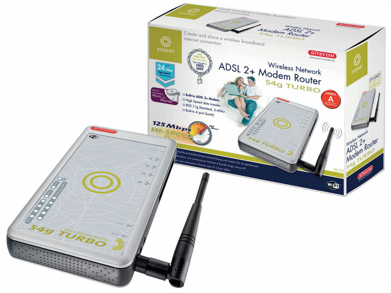Sitecom Wireless Network ADSL 2+ Modem Router 54g TURBO WLAN-Router