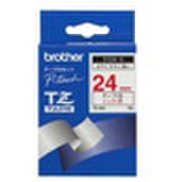 Brother Gloss Laminated Labelling Tape - 24mm, Red/White TZ label-making tape