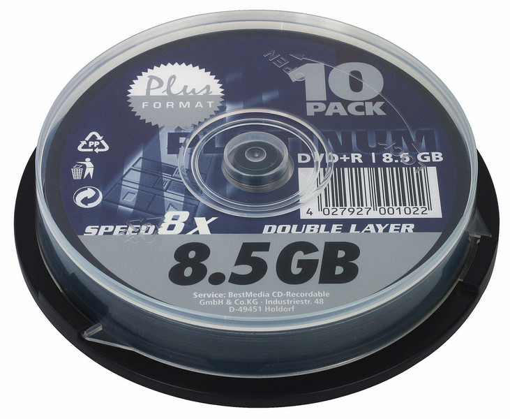 Platinum DVD+R 8x 8.5GB 10pcs 8.5GB DVD+R 10Stück(e)