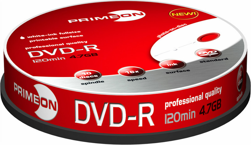 Primeon DVD-R 16X 120min/4,7GB 4.7ГБ DVD-R 10шт