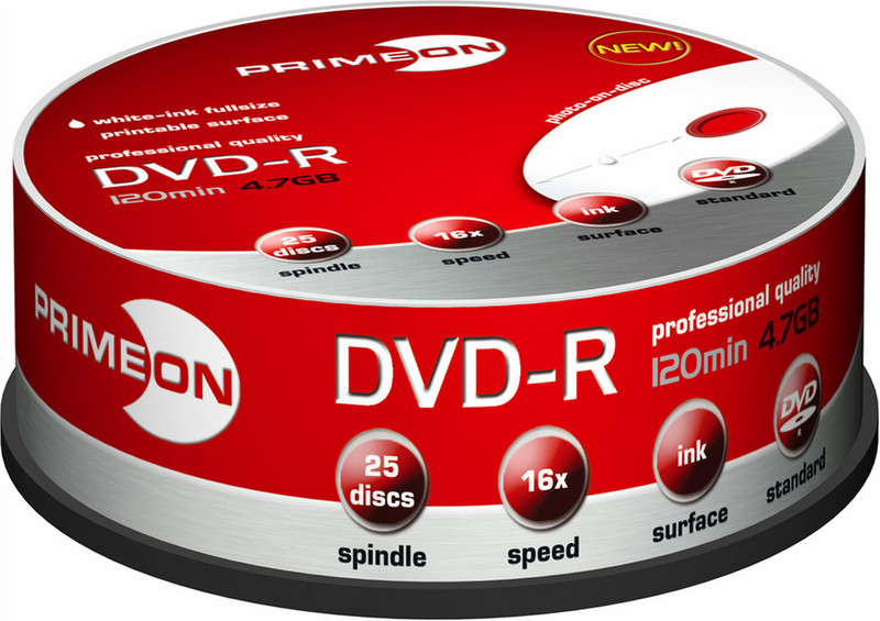 Primeon DVD-R 16X 120min/4,7GB 4.7ГБ DVD-R 25шт