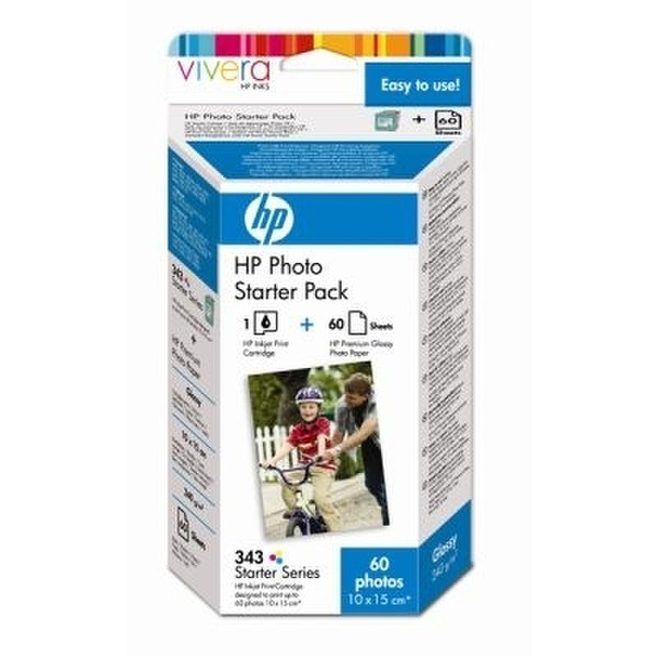 HP 343 Series Photo Starter Pack with Vivera Inks-10 x 15 cm/60 sht
