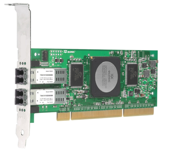 QLogic 4-Gbps dual port Fibre Channel to PCI-X 2.0 host bus adapter, multi-mode optic interface cards/adapter