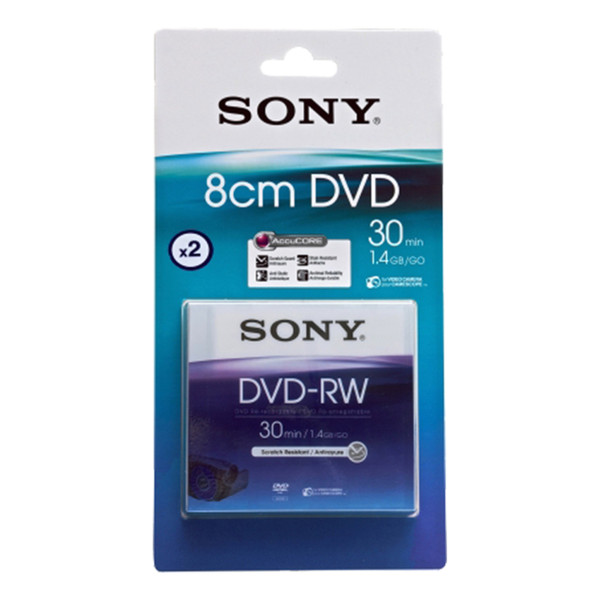 Sony Blister pack of 2 8cm ReWritable 1000x DVD-RW