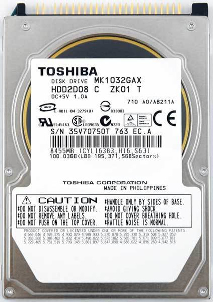 Toshiba 100GB Parallel ATA 100ГБ Parallel ATA внутренний жесткий диск