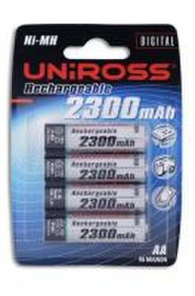 Uniross Ni-Mh Rechargable AA Battery (Pack of 4) 2300MH Nickel-Metallhydrid (NiMH) 2300mAh 1.2V Wiederaufladbare Batterie