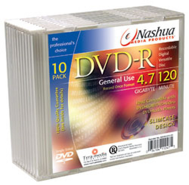 Nashua DVD-R 16x 4,7GB 10-pack Slimcase 4.7GB 10Stück(e)