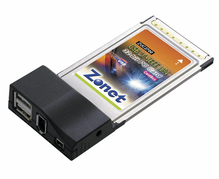 Zonet 2 USB + 2 FireWire Ports Combo CardBus интерфейсная карта/адаптер