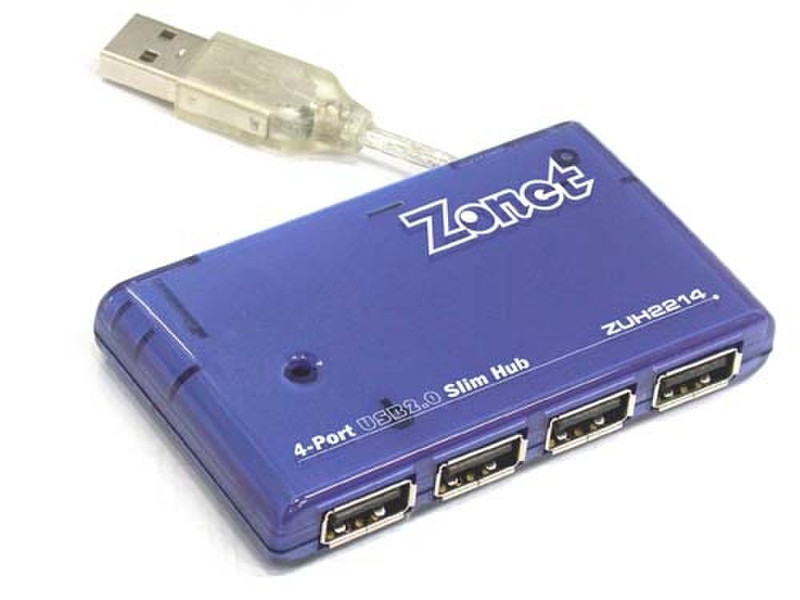 Zonet 4 Ports USB 2.0 Slim Hub (w/power adapter) 480Мбит/с хаб-разветвитель